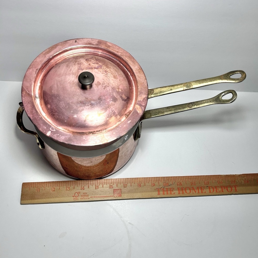Vintage Taurus Portuguese Copper Double Boiler with Ceramic Insert Brass Handle - Picture 12 of 12